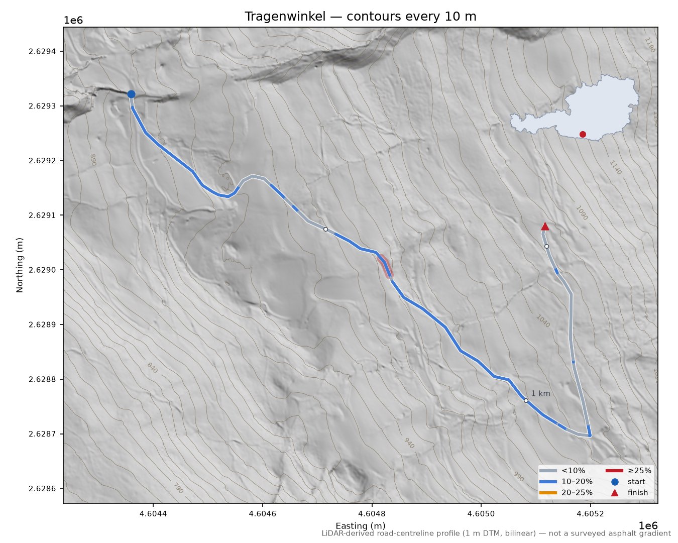 Tragenwinkel LiDAR hillshade map with contours