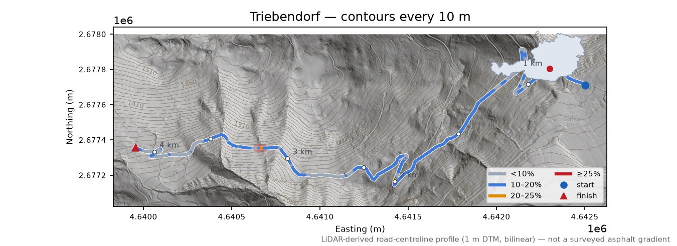 Triebendorf LiDAR hillshade map with contours