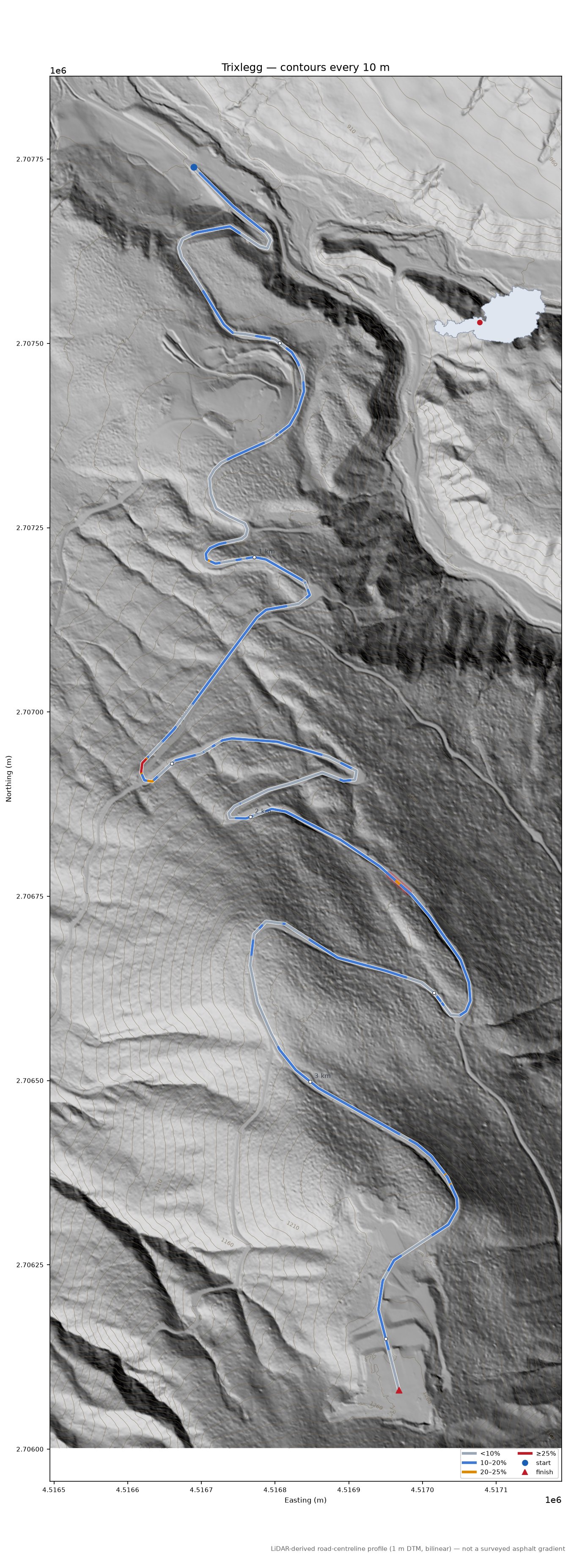 Trixlegg LiDAR hillshade map with contours