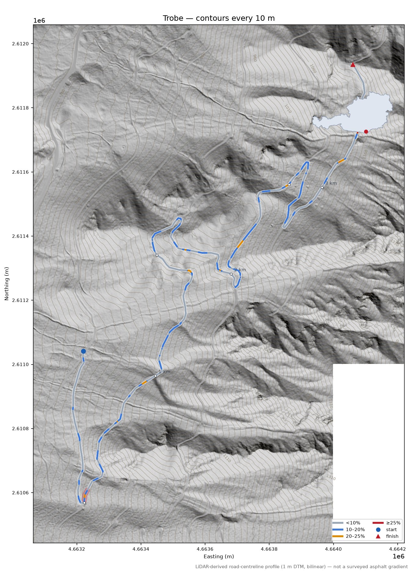 Trobe LiDAR hillshade map with contours