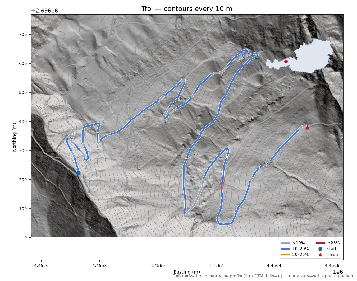 Troi LiDAR hillshade map with contours
