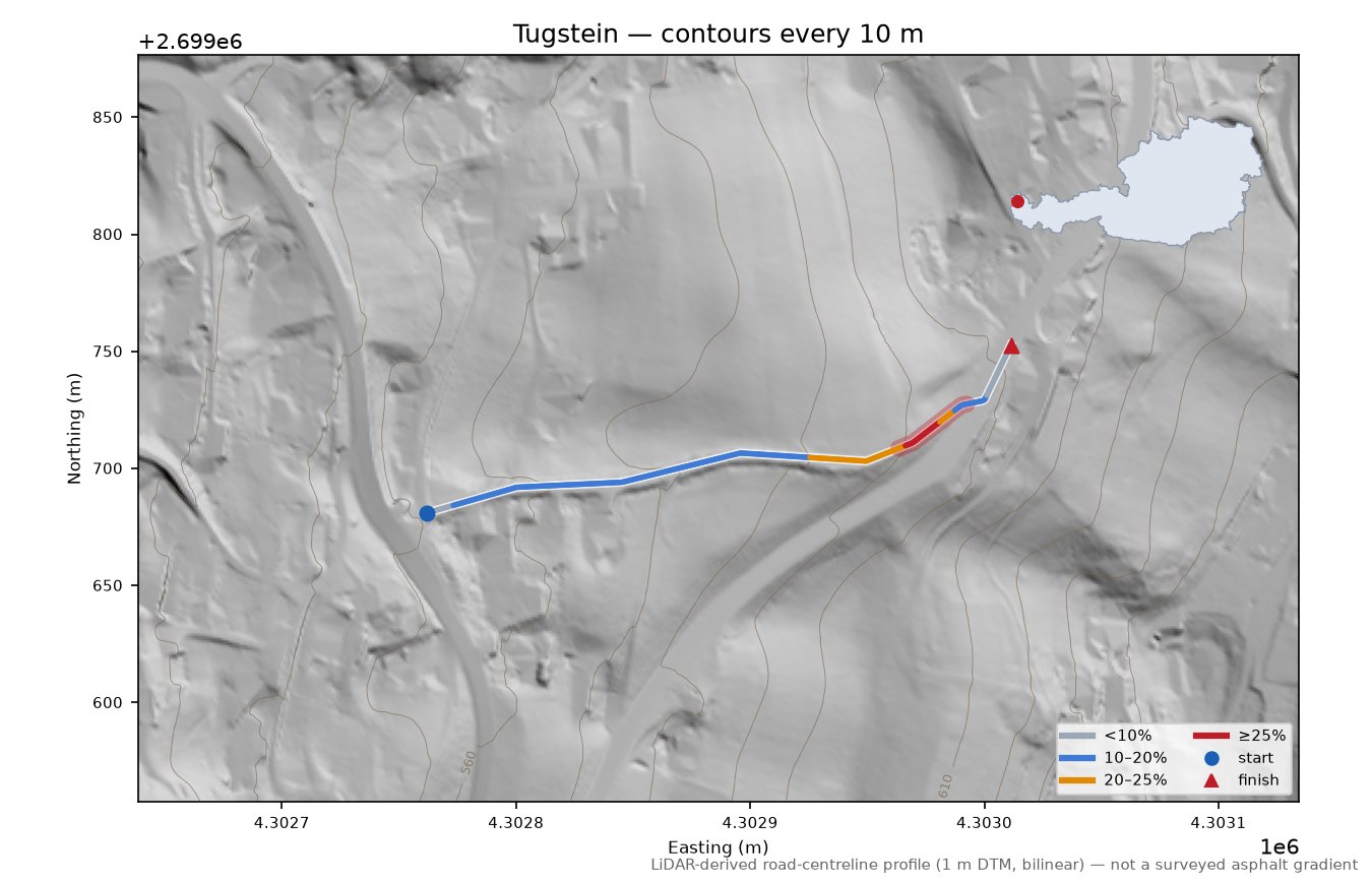 Tugstein LiDAR hillshade map with contours