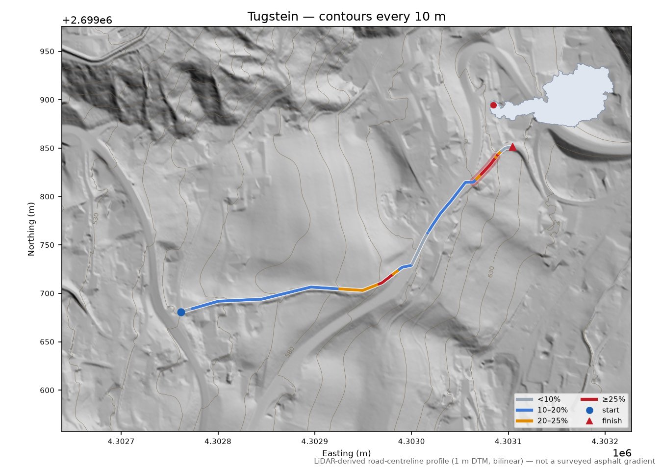 Tugstein LiDAR hillshade map with contours