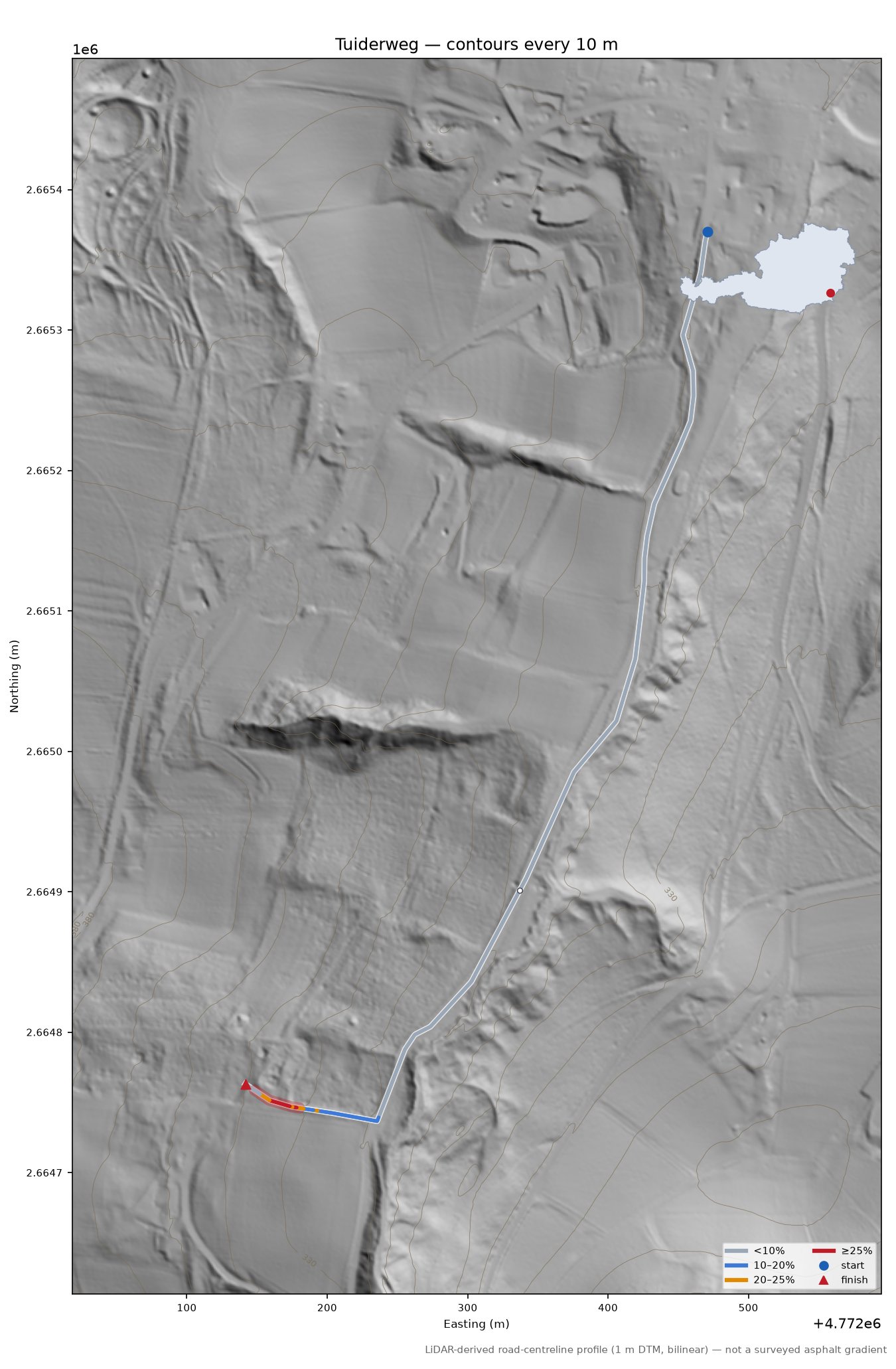 Tuiderweg LiDAR hillshade map with contours