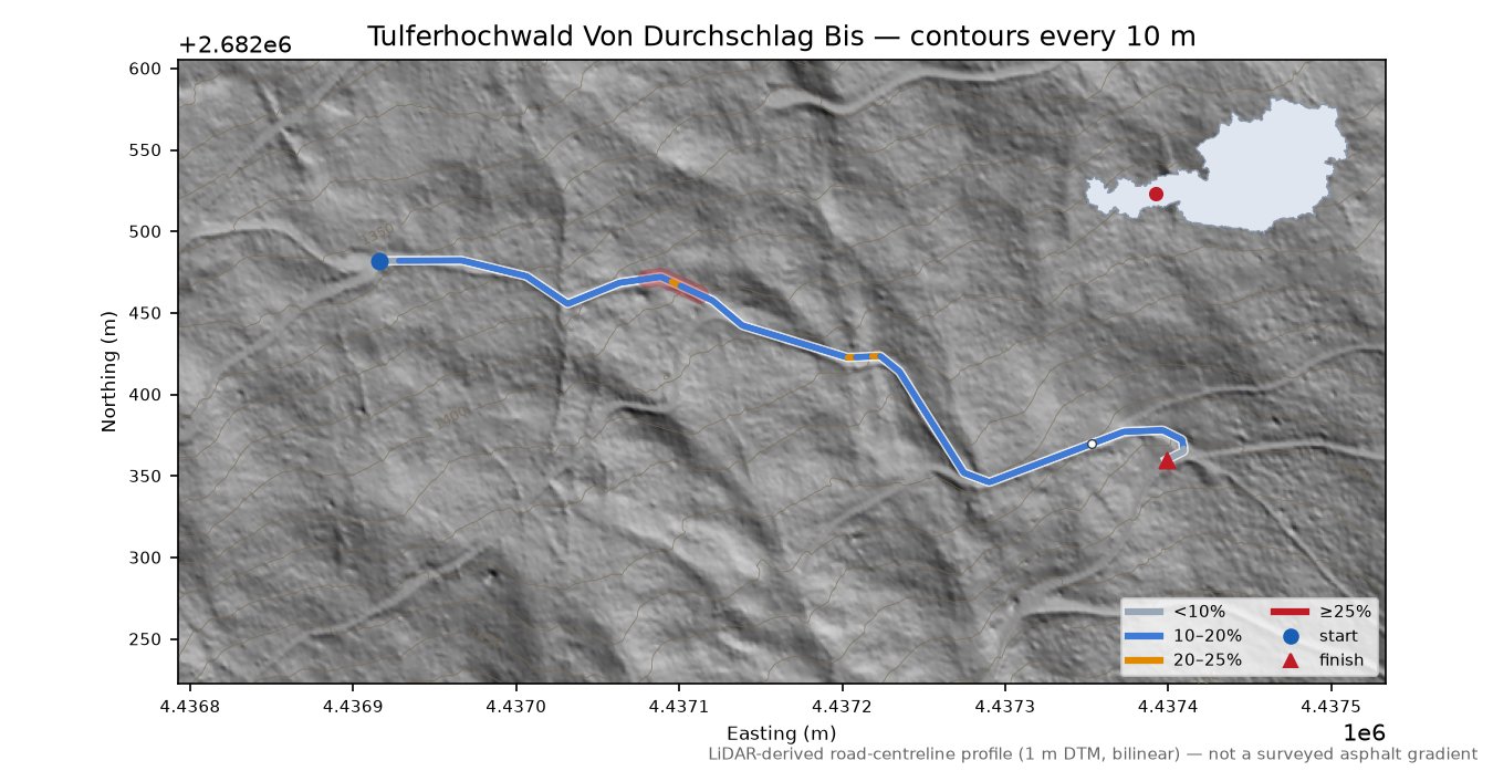 Tulferhochwald Von Durchschlag Bis LiDAR hillshade map with contours