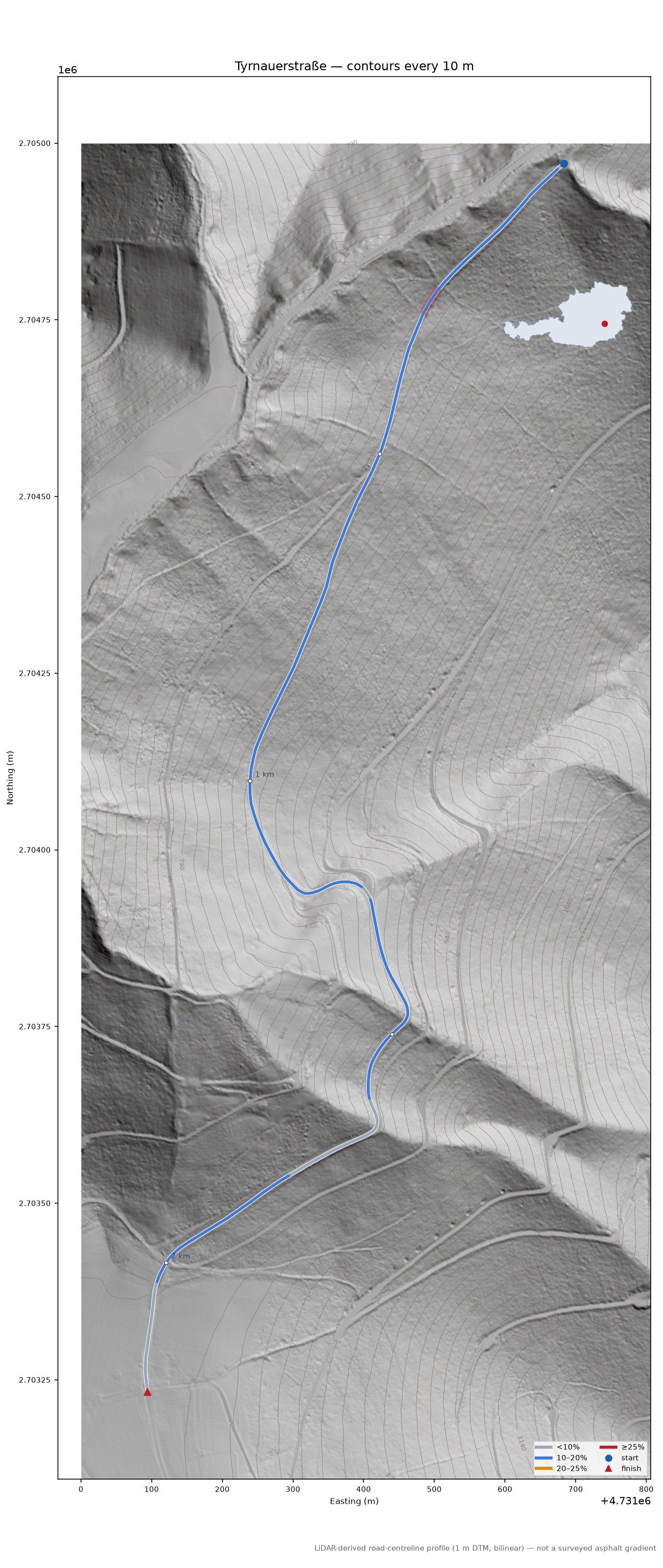 Tyrnauerstraße LiDAR hillshade map with contours