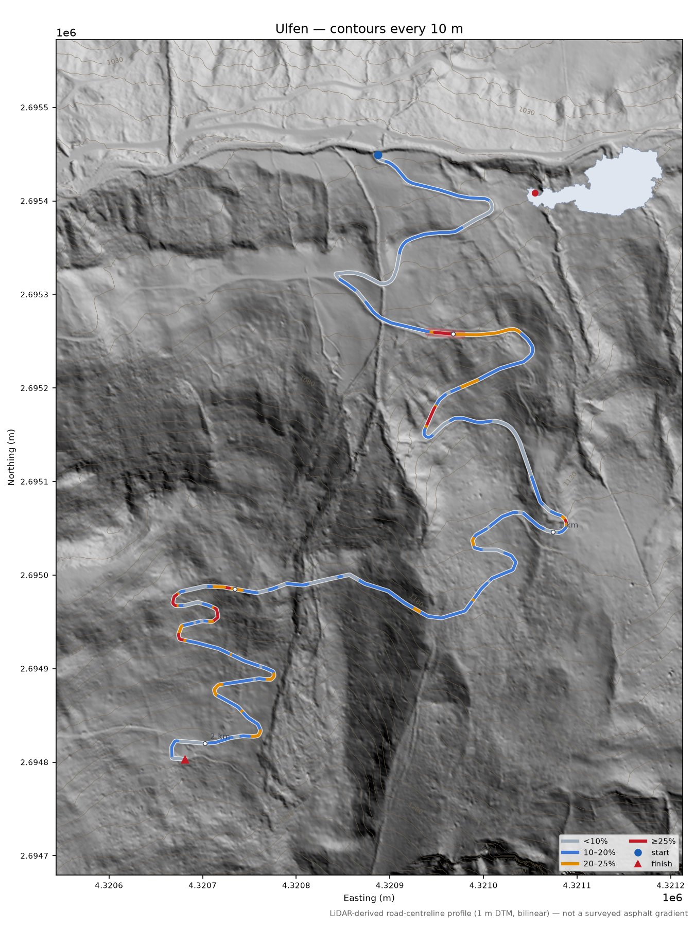 Ulfen LiDAR hillshade map with contours