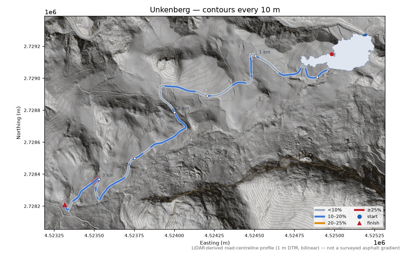 Unkenberg LiDAR hillshade map with contours