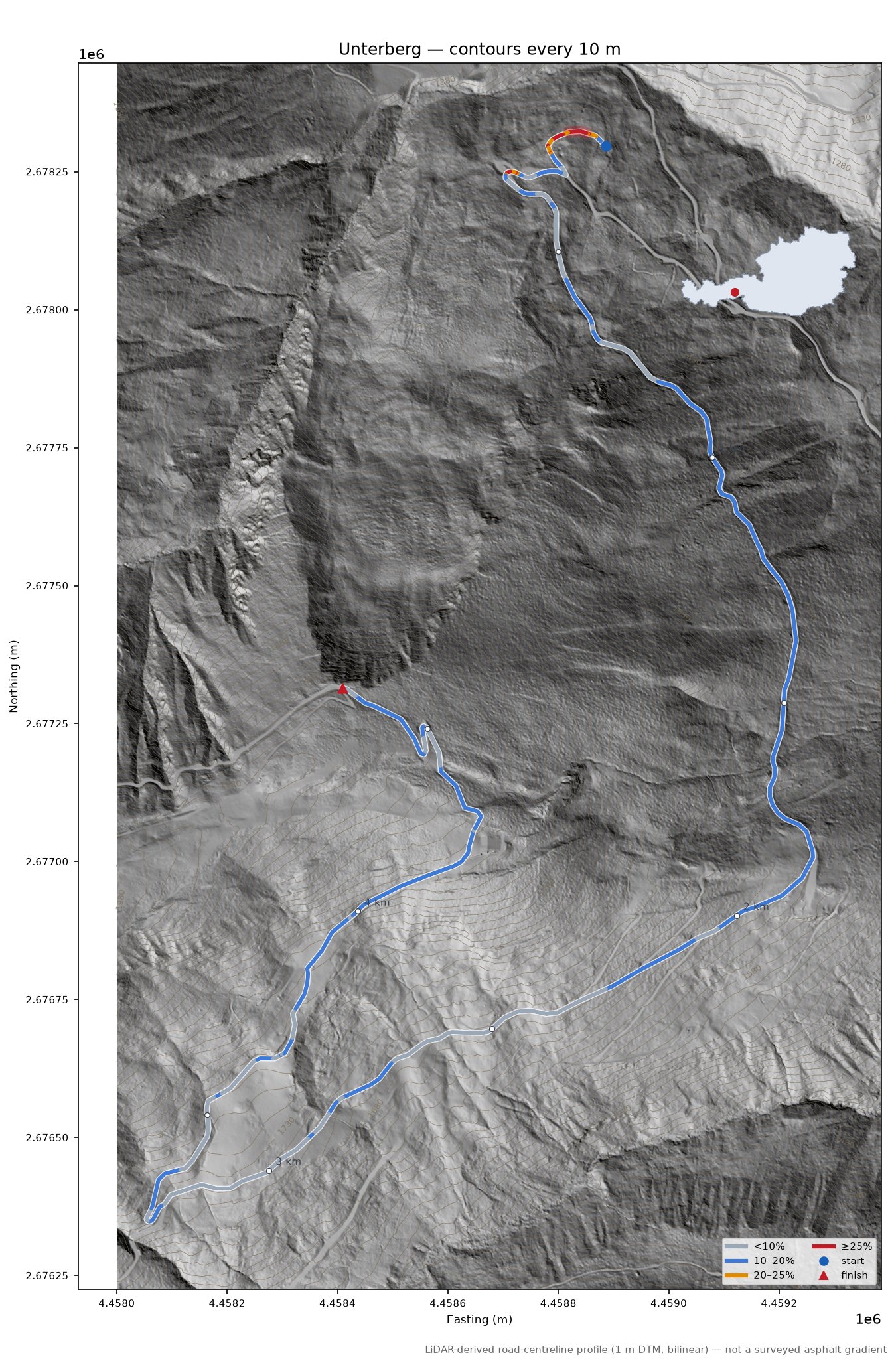 Unterberg LiDAR hillshade map with contours