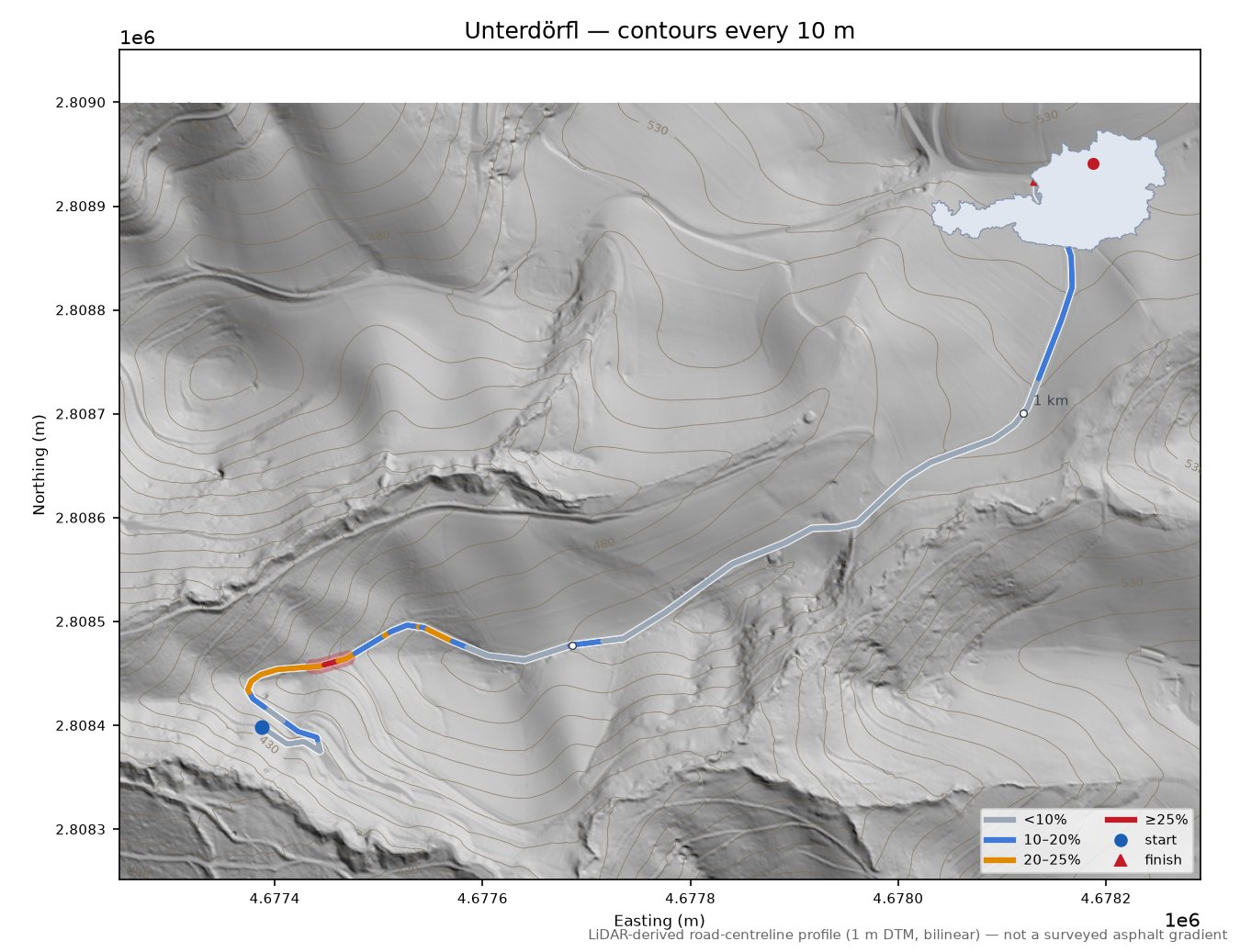 Unterdörfl LiDAR hillshade map with contours