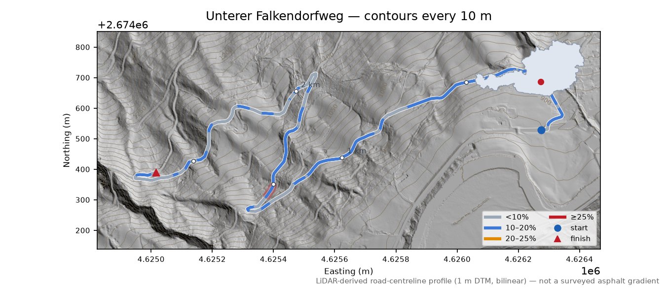 Unterer Falkendorfweg LiDAR hillshade map with contours