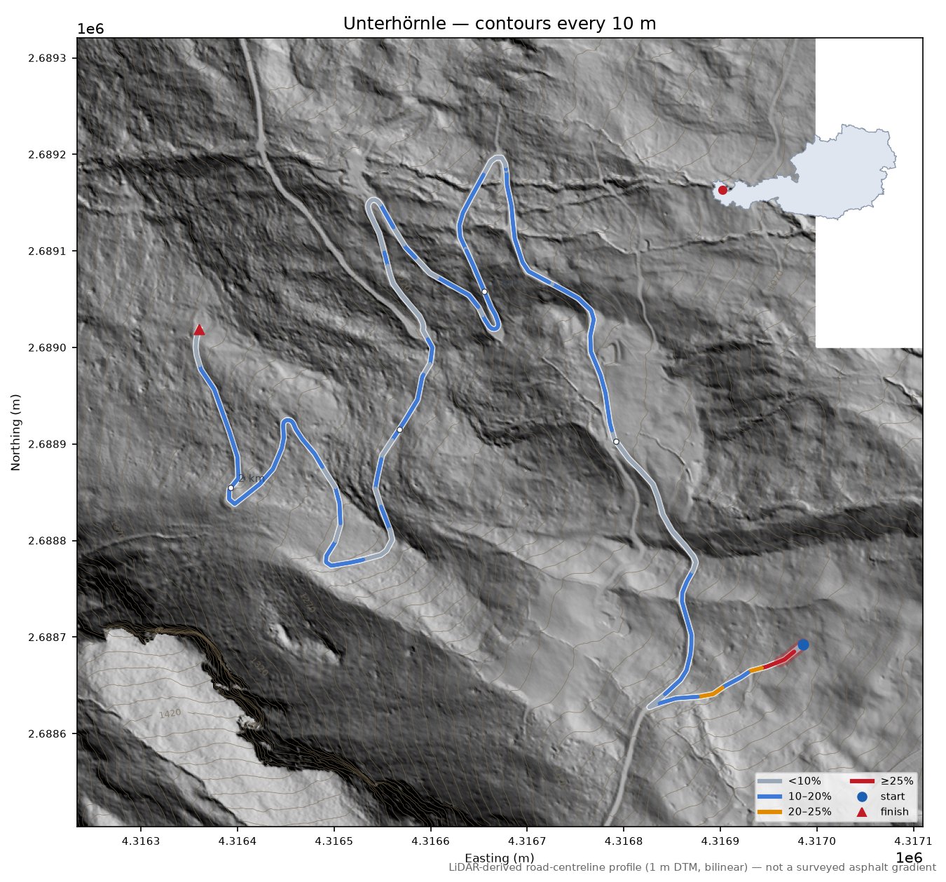 Unterhörnle LiDAR hillshade map with contours