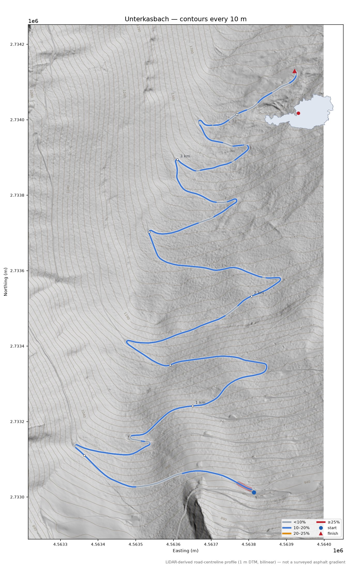 Unterkasbach LiDAR hillshade map with contours
