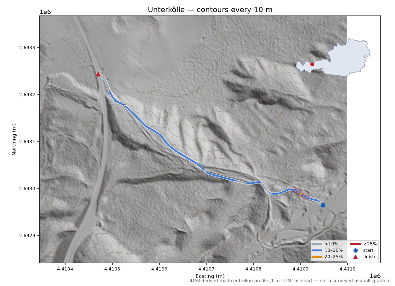 Unterkölle LiDAR hillshade map with contours