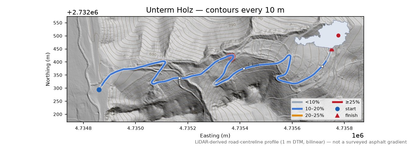 Unterm Holz LiDAR hillshade map with contours