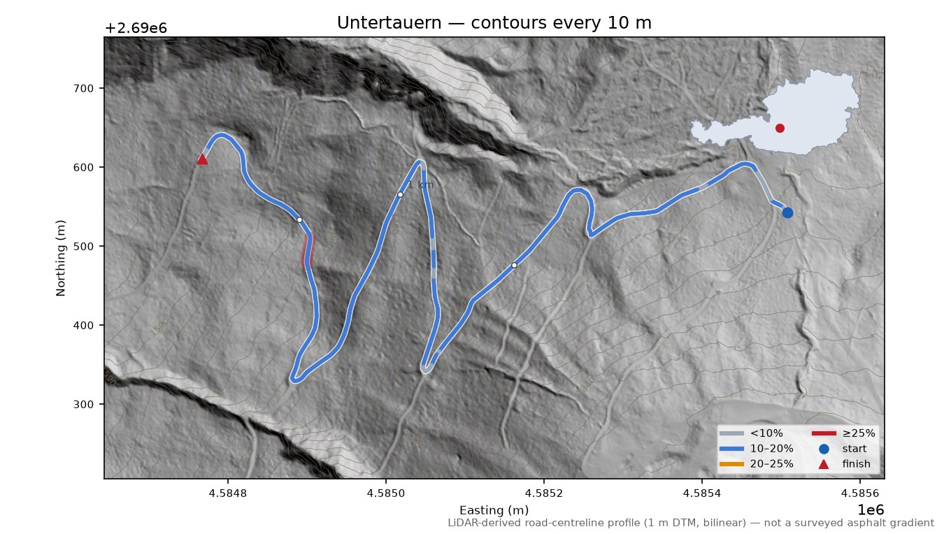 Untertauern LiDAR hillshade map with contours