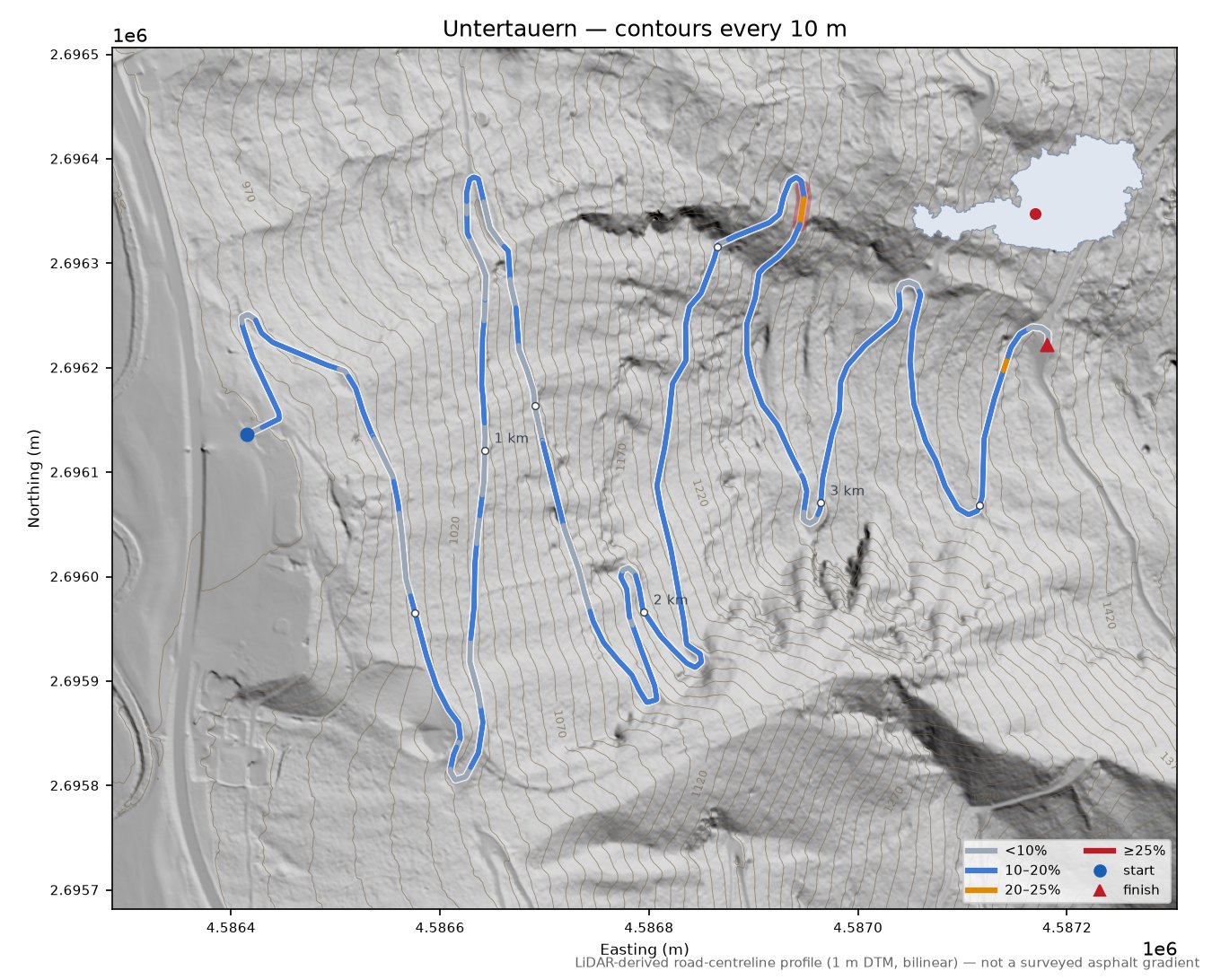 Untertauern LiDAR hillshade map with contours