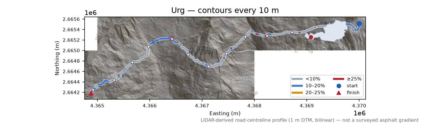 Urg LiDAR hillshade map with contours