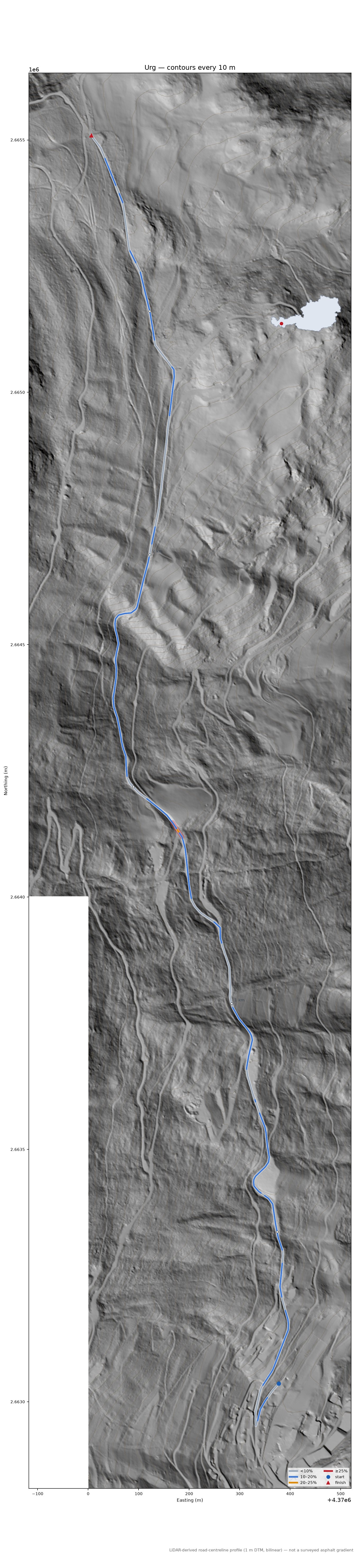 Urg LiDAR hillshade map with contours