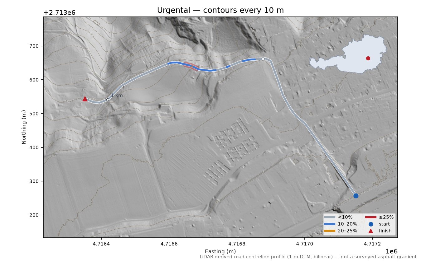 Urgental LiDAR hillshade map with contours