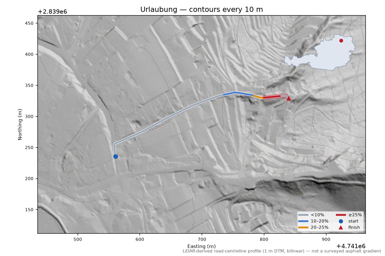 Urlaubung LiDAR hillshade map with contours