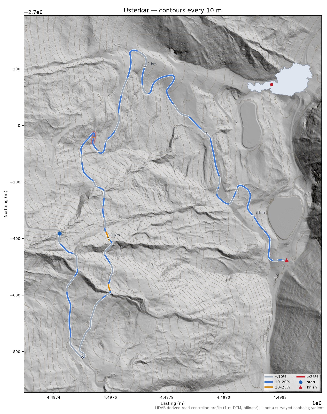 Usterkar LiDAR hillshade map with contours