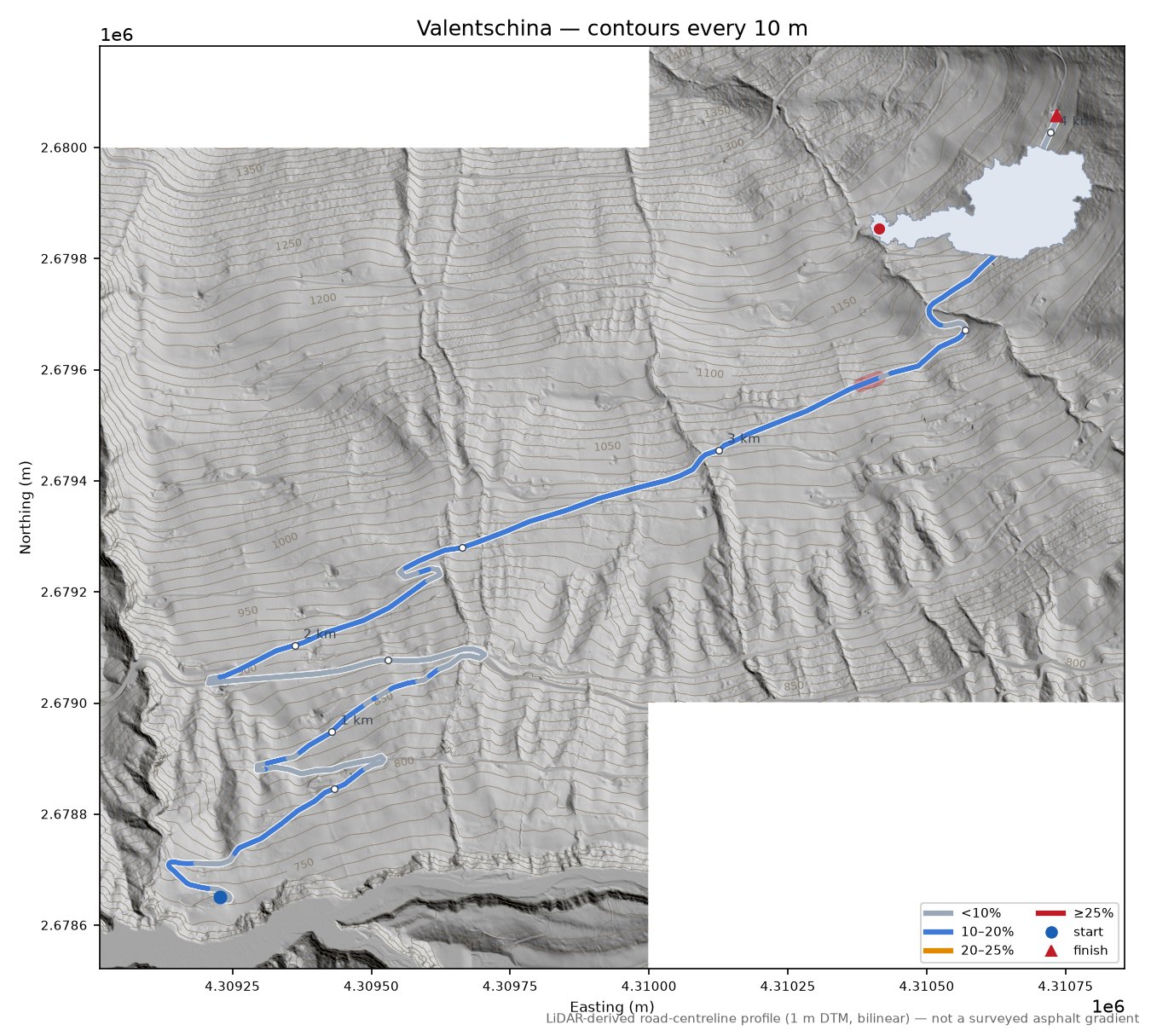 Valentschina LiDAR hillshade map with contours