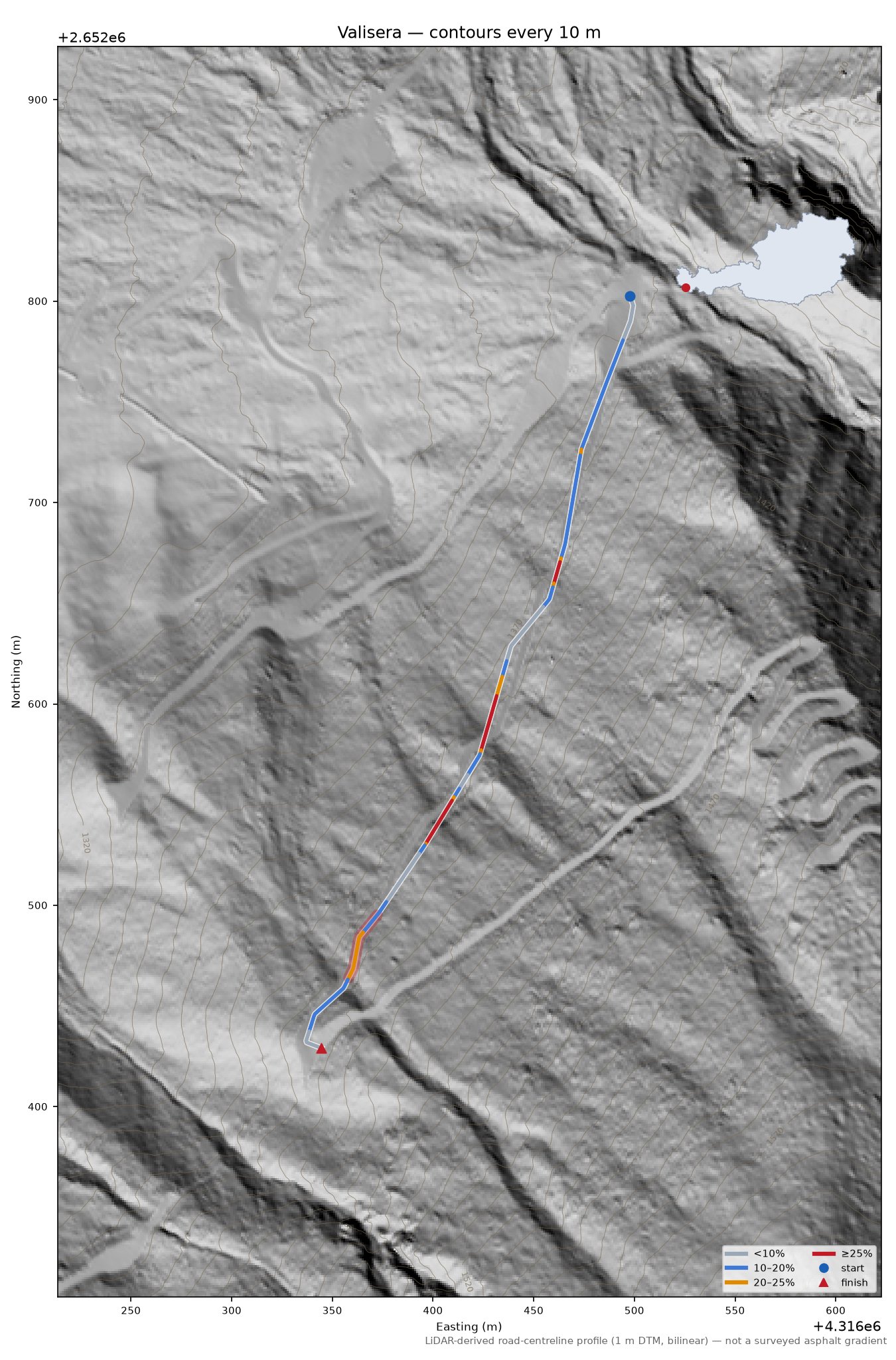 Valisera LiDAR hillshade map with contours