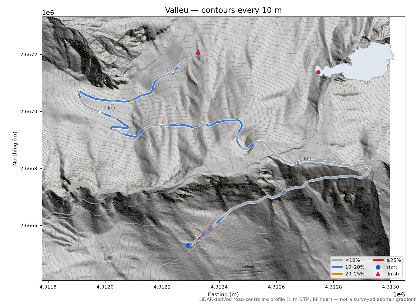 Valleu LiDAR hillshade map with contours