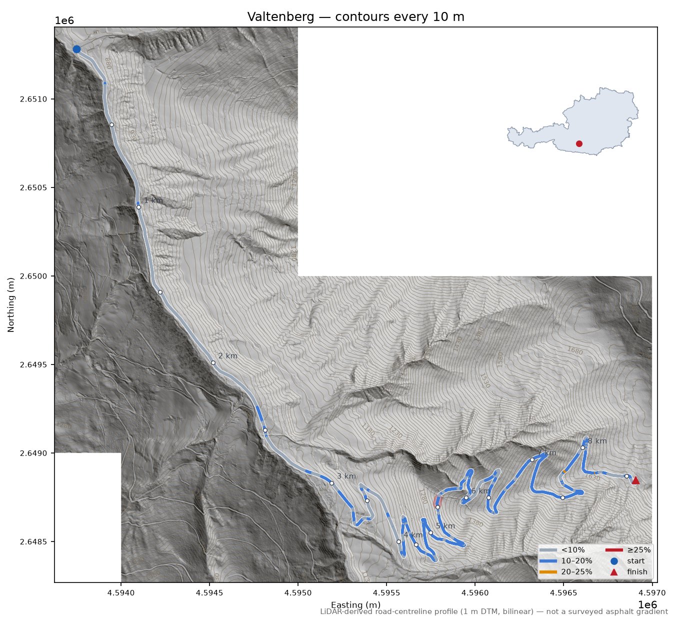 Valtenberg LiDAR hillshade map with contours