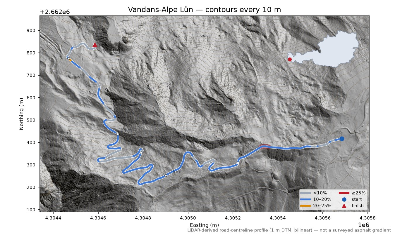 Vandans-Alpe Lün LiDAR hillshade map with contours