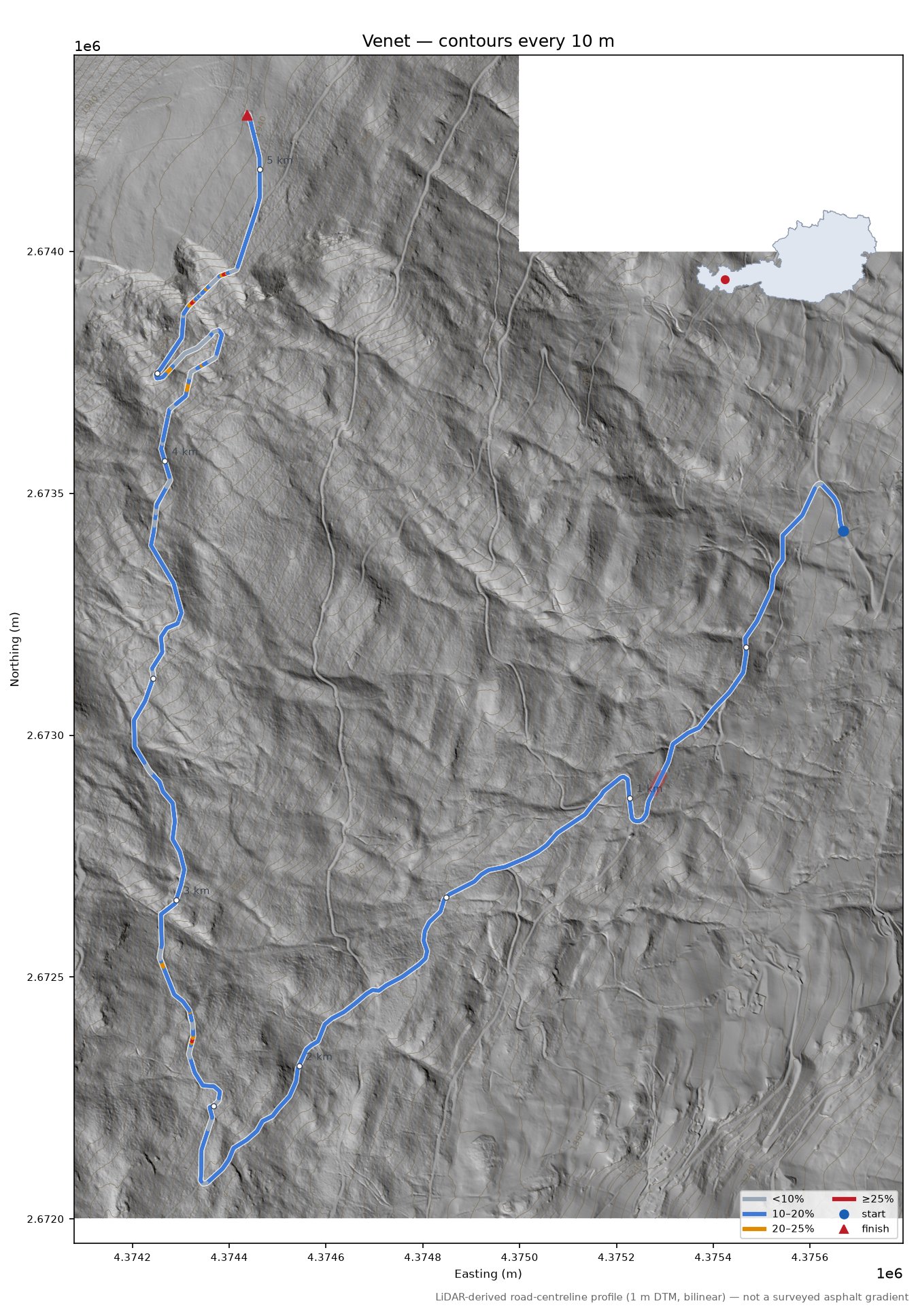 Venet LiDAR hillshade map with contours