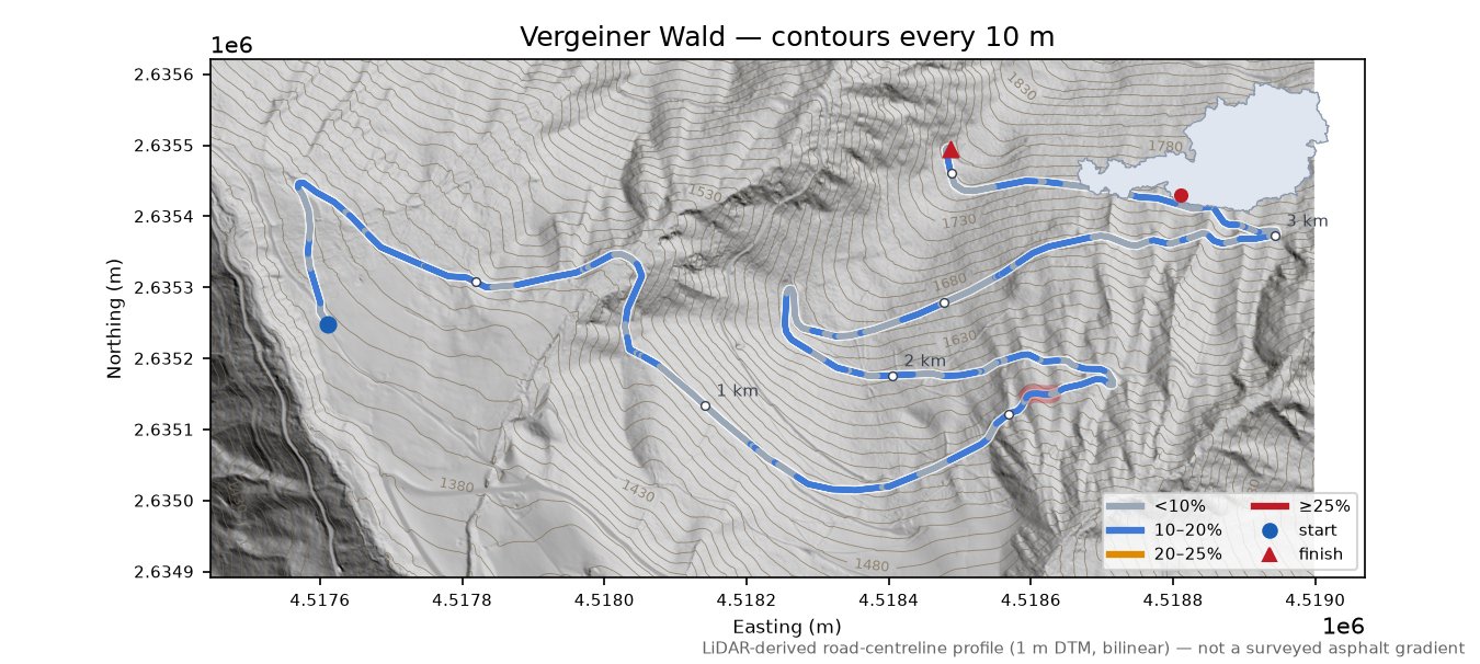 Vergeiner Wald LiDAR hillshade map with contours