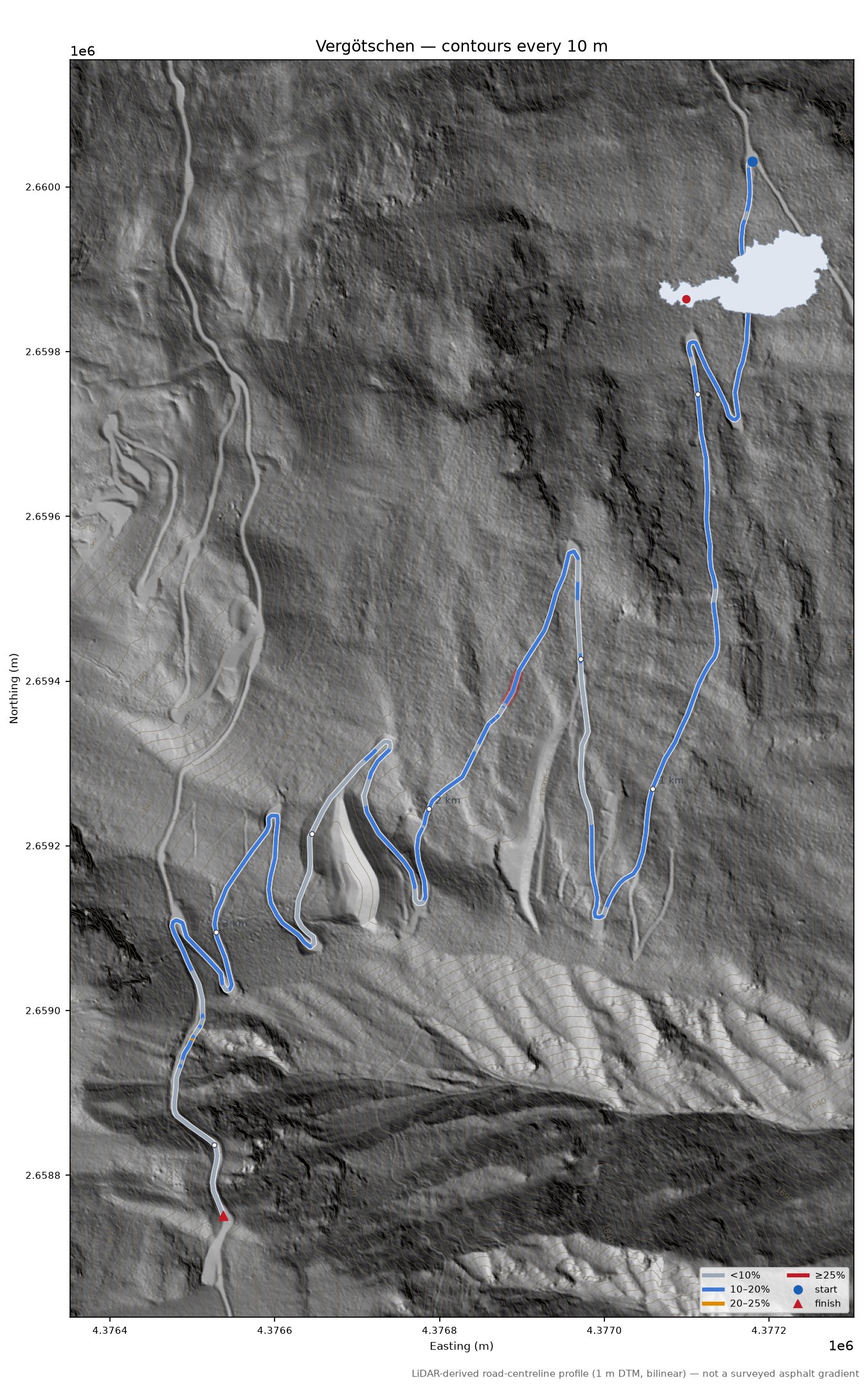 Vergötschen LiDAR hillshade map with contours