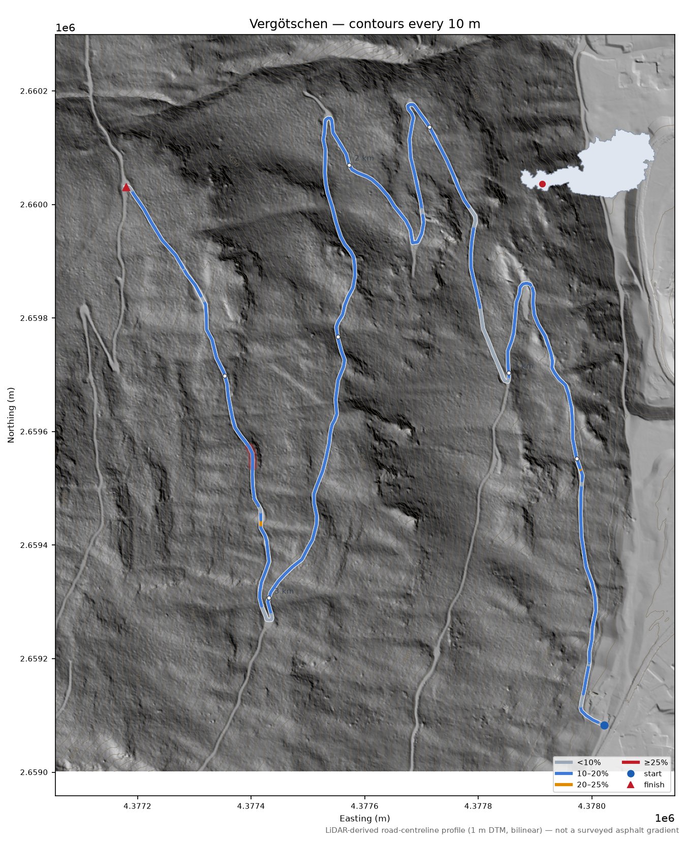 Vergötschen LiDAR hillshade map with contours
