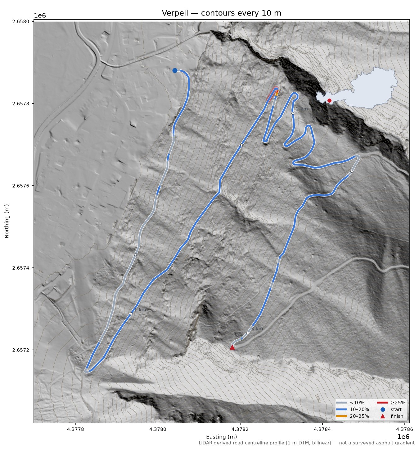 Verpeil LiDAR hillshade map with contours