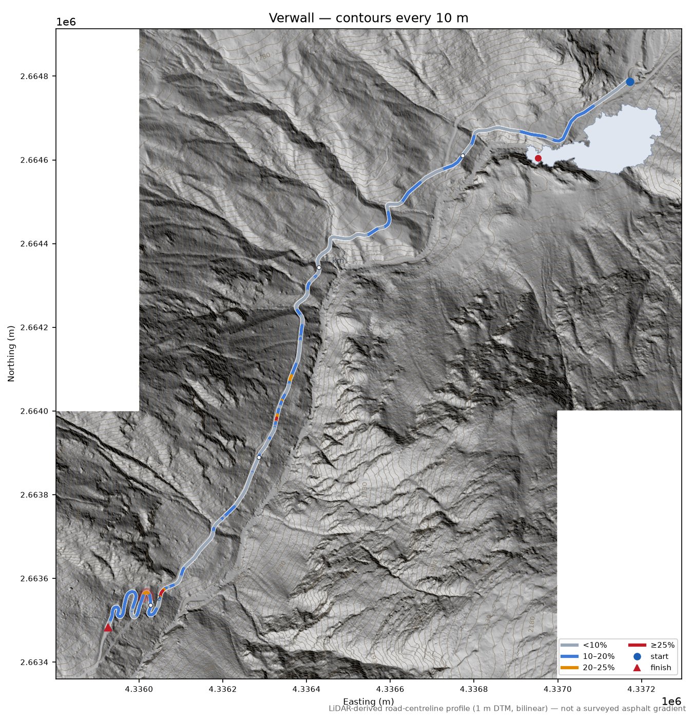 Verwall LiDAR hillshade map with contours