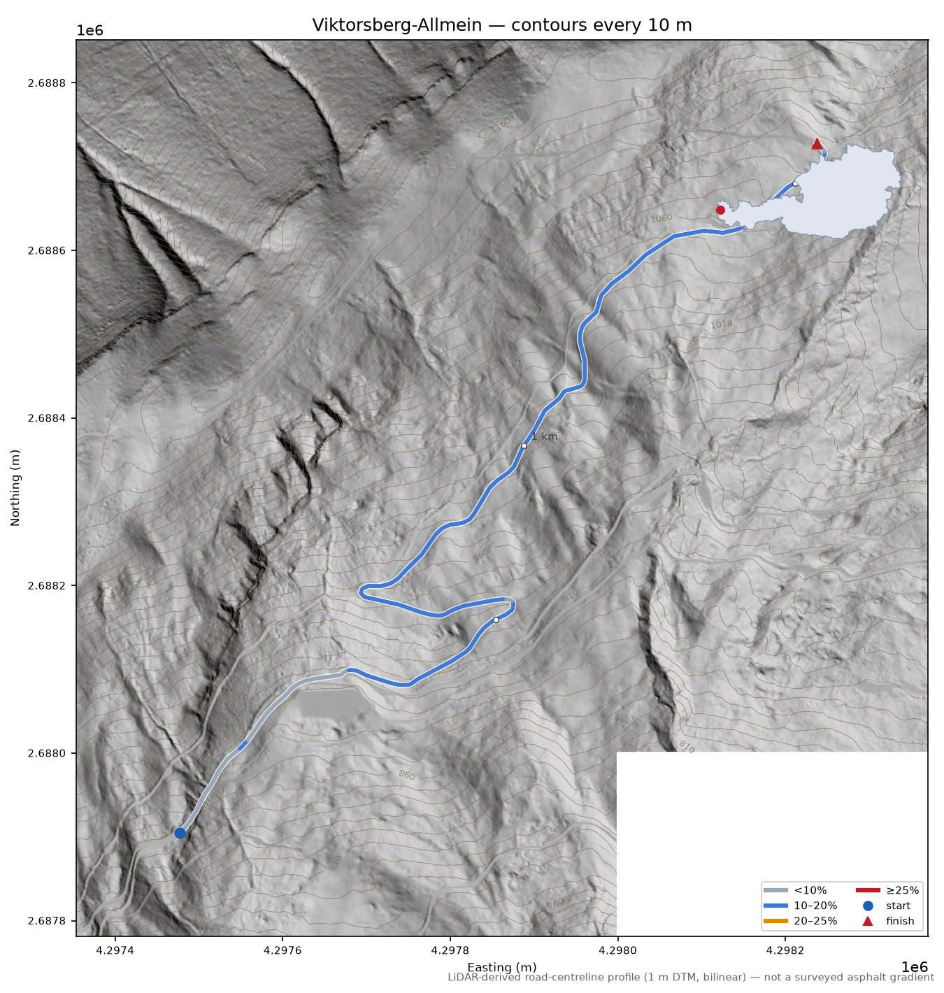 Viktorsberg-Allmein LiDAR hillshade map with contours