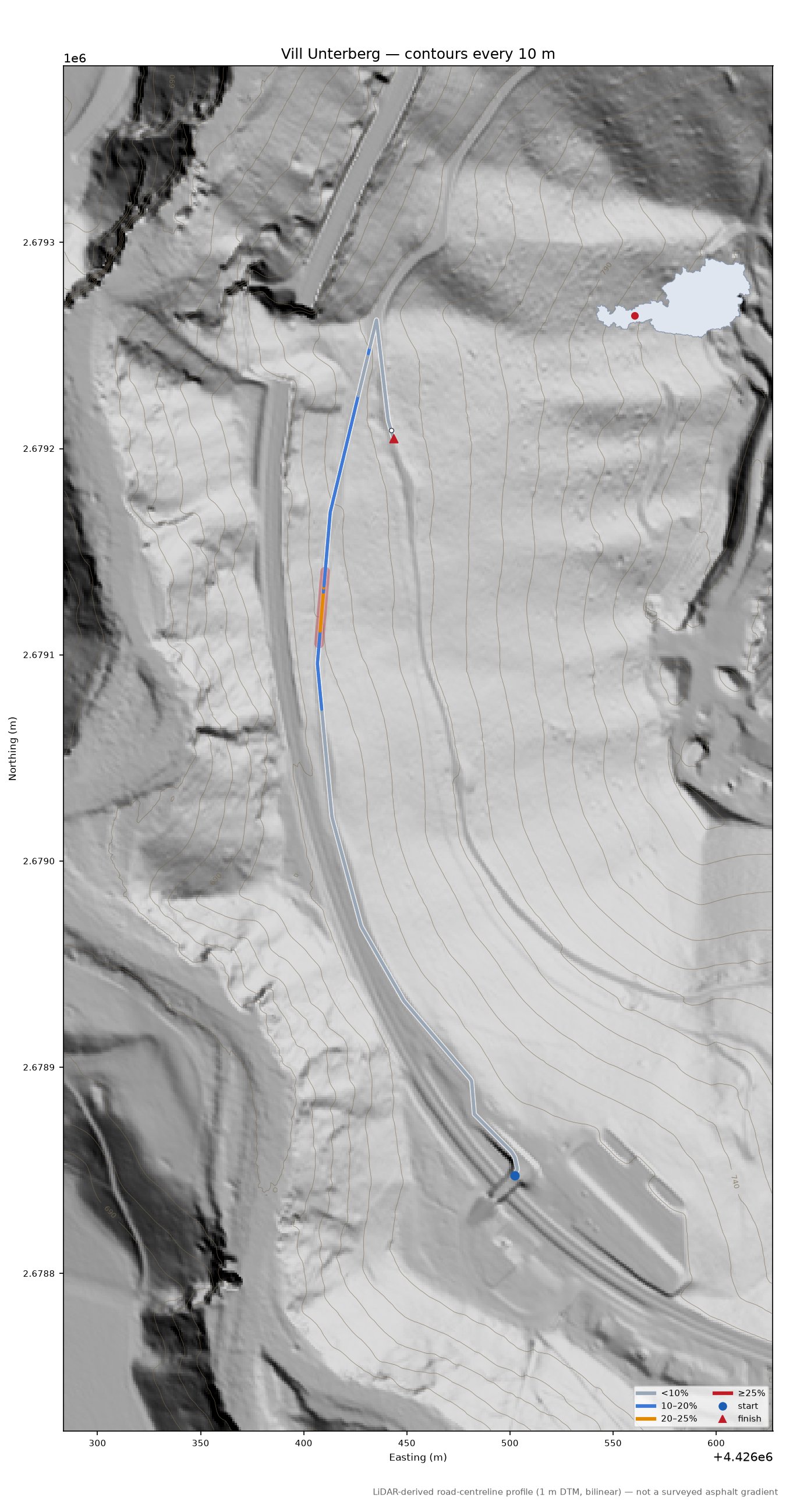 Vill Unterberg LiDAR hillshade map with contours