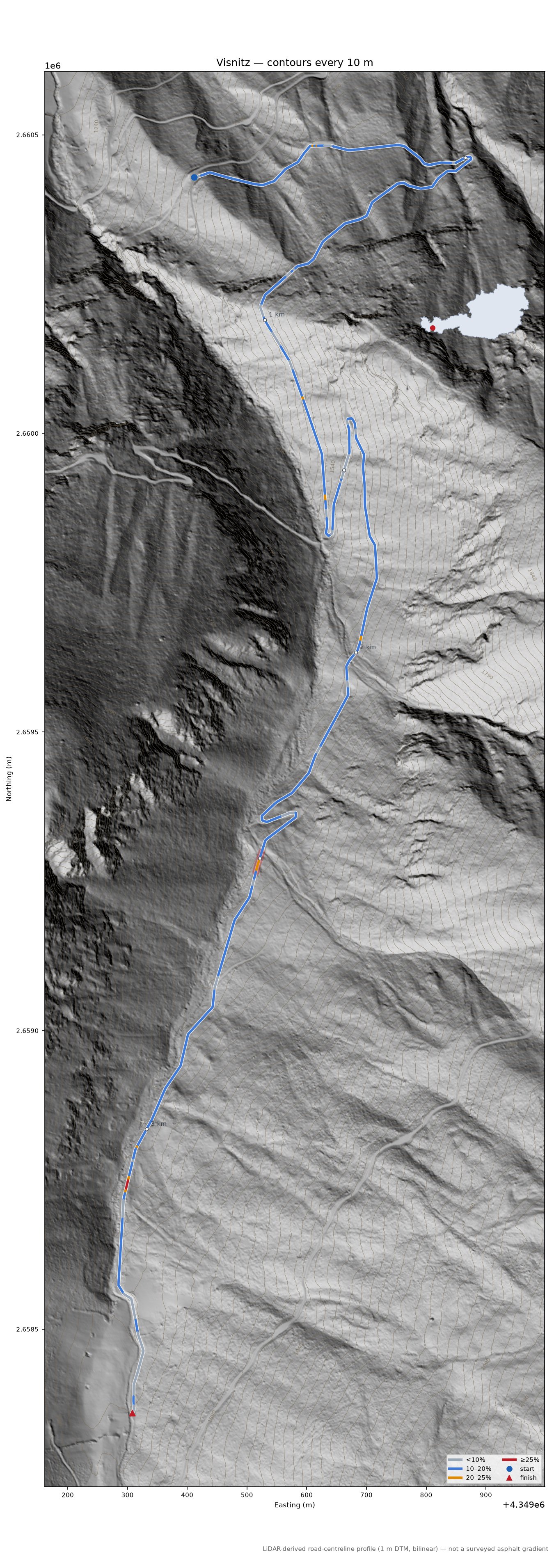 Visnitz LiDAR hillshade map with contours