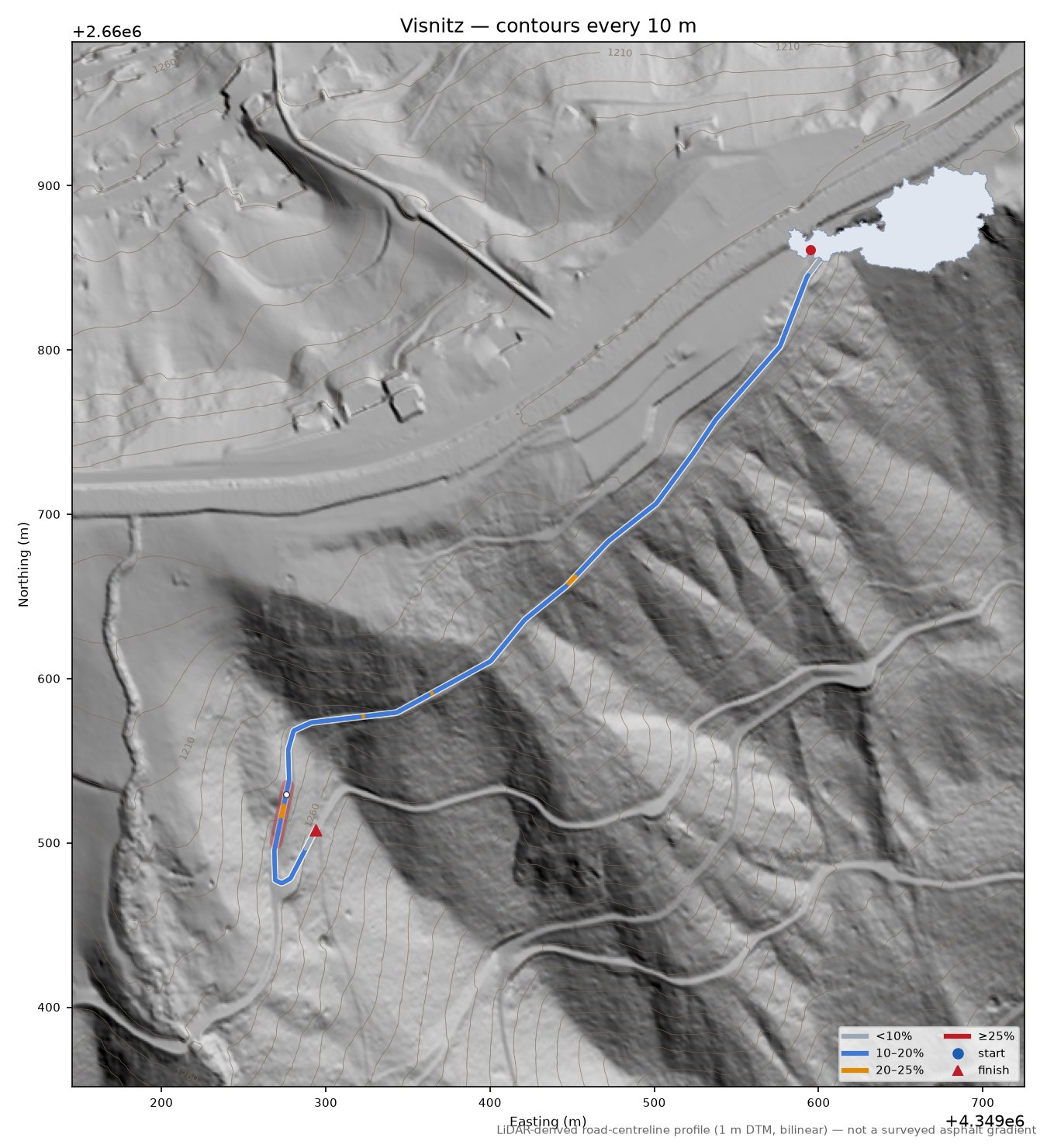 Visnitz LiDAR hillshade map with contours