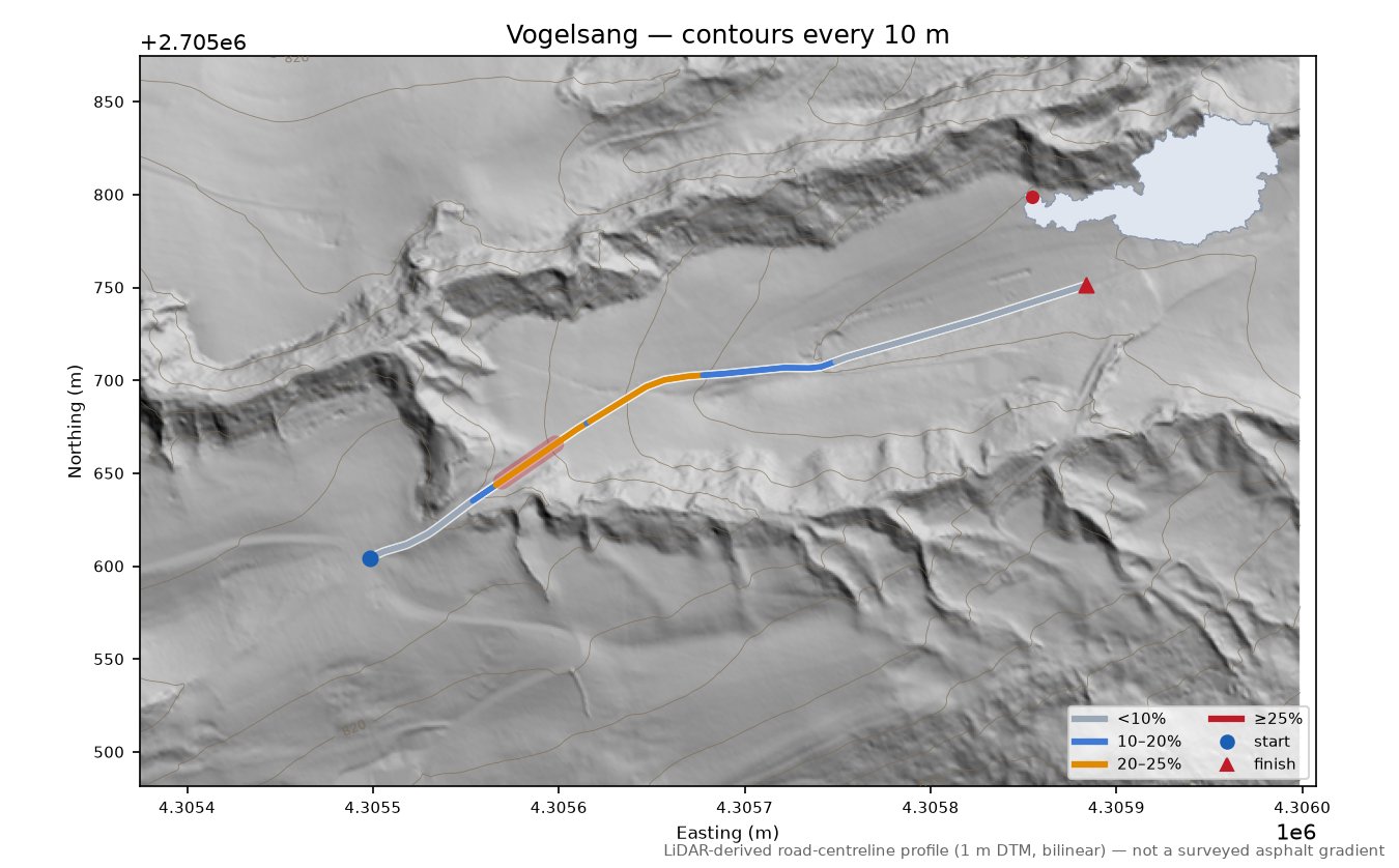 Vogelsang LiDAR hillshade map with contours