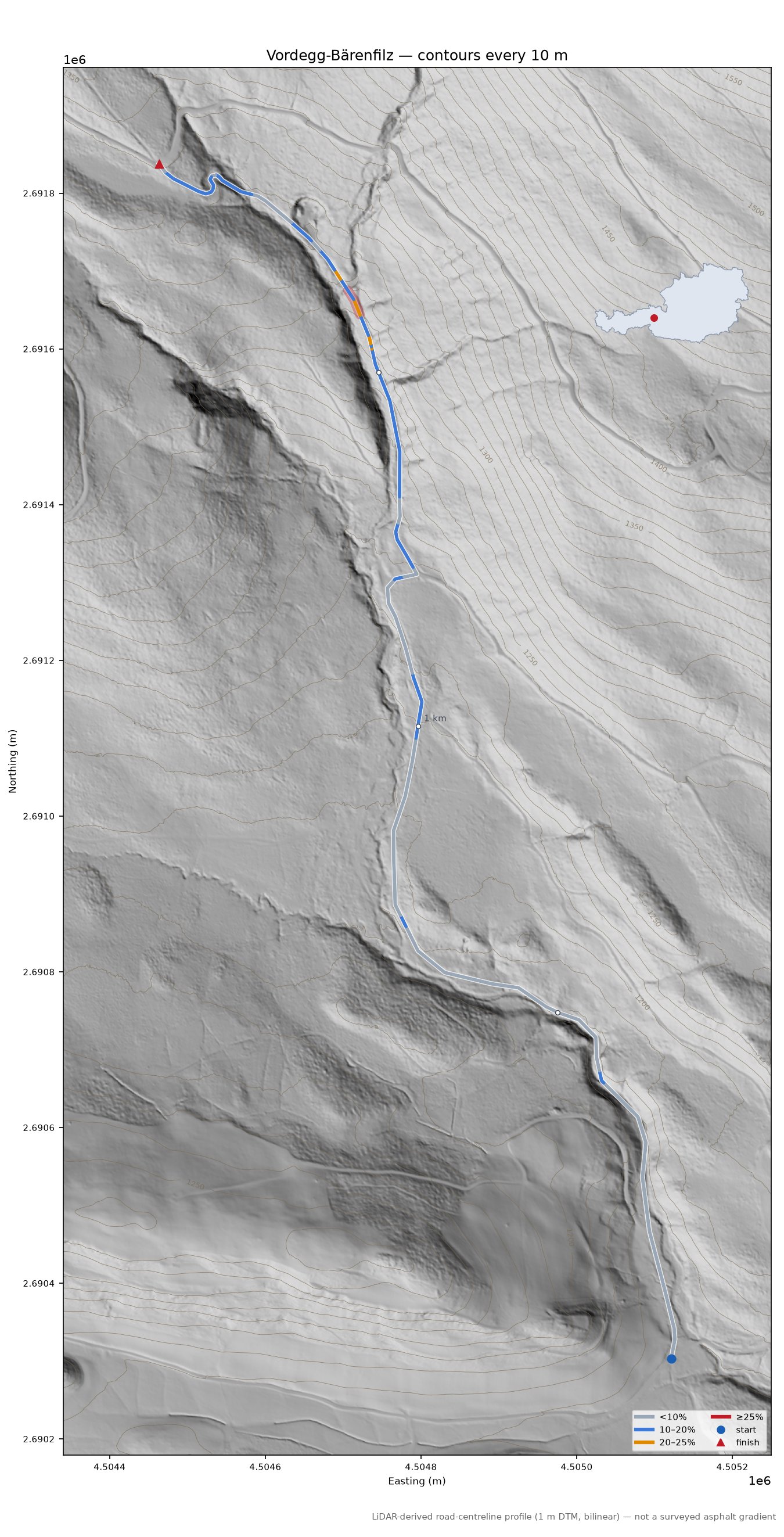 Vordegg-Bärenfilz LiDAR hillshade map with contours