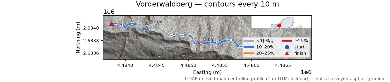 Vorderwaldberg LiDAR hillshade map with contours