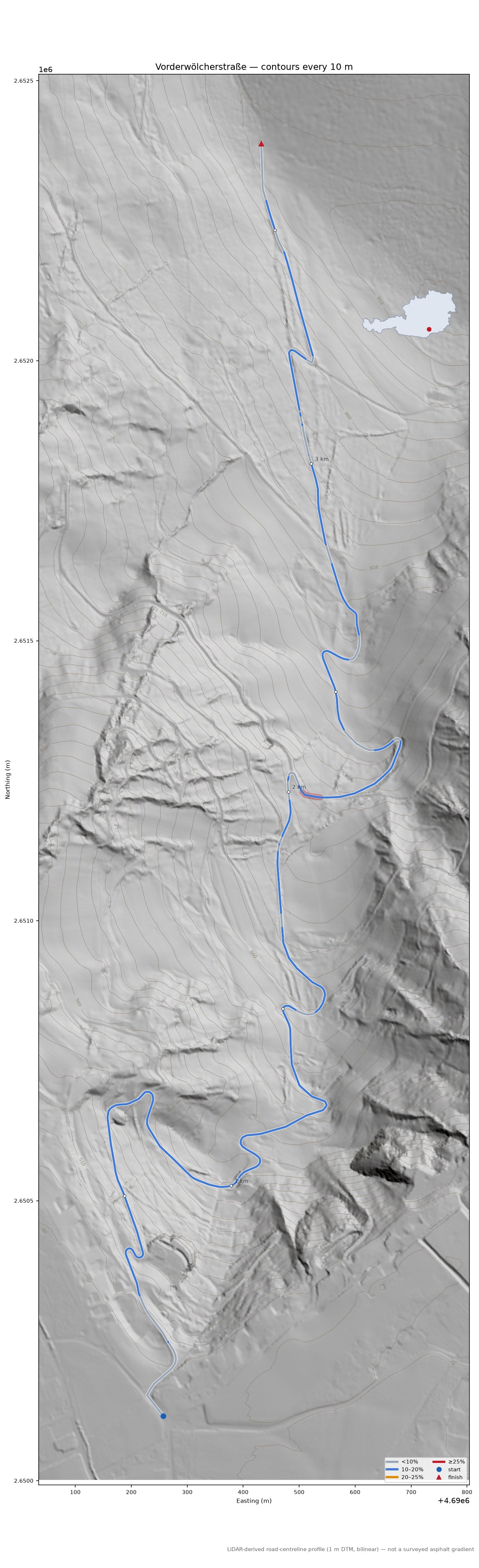 Vorderwölcherstraße LiDAR hillshade map with contours