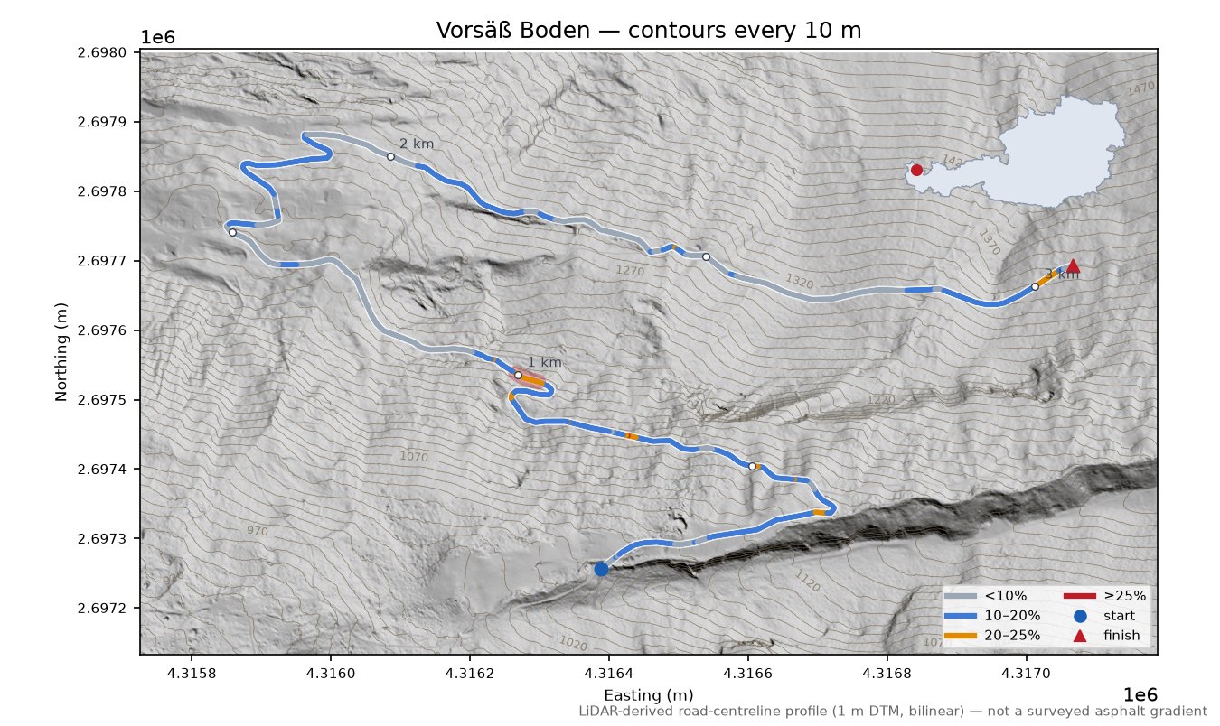 Vorsäß Boden LiDAR hillshade map with contours