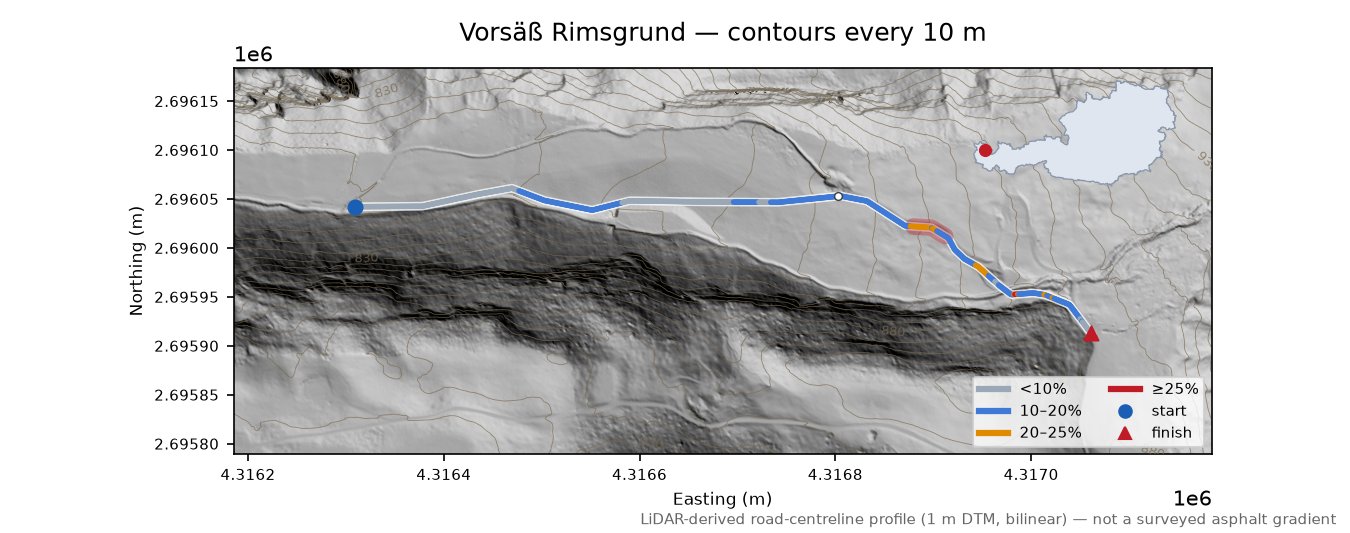 Vorsäß Rimsgrund LiDAR hillshade map with contours