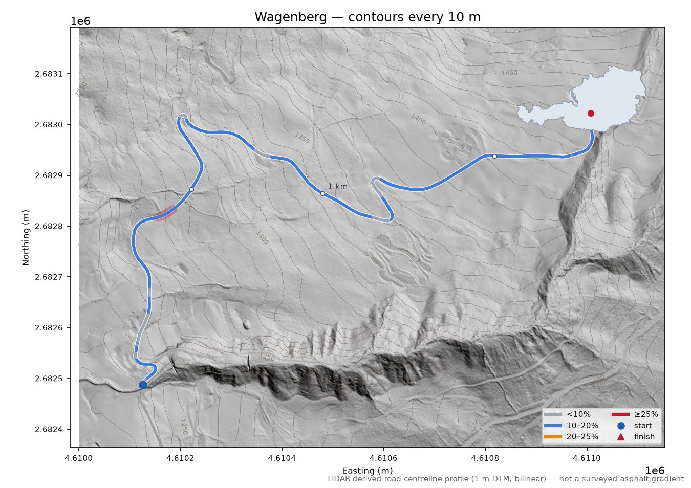 Wagenberg LiDAR hillshade map with contours