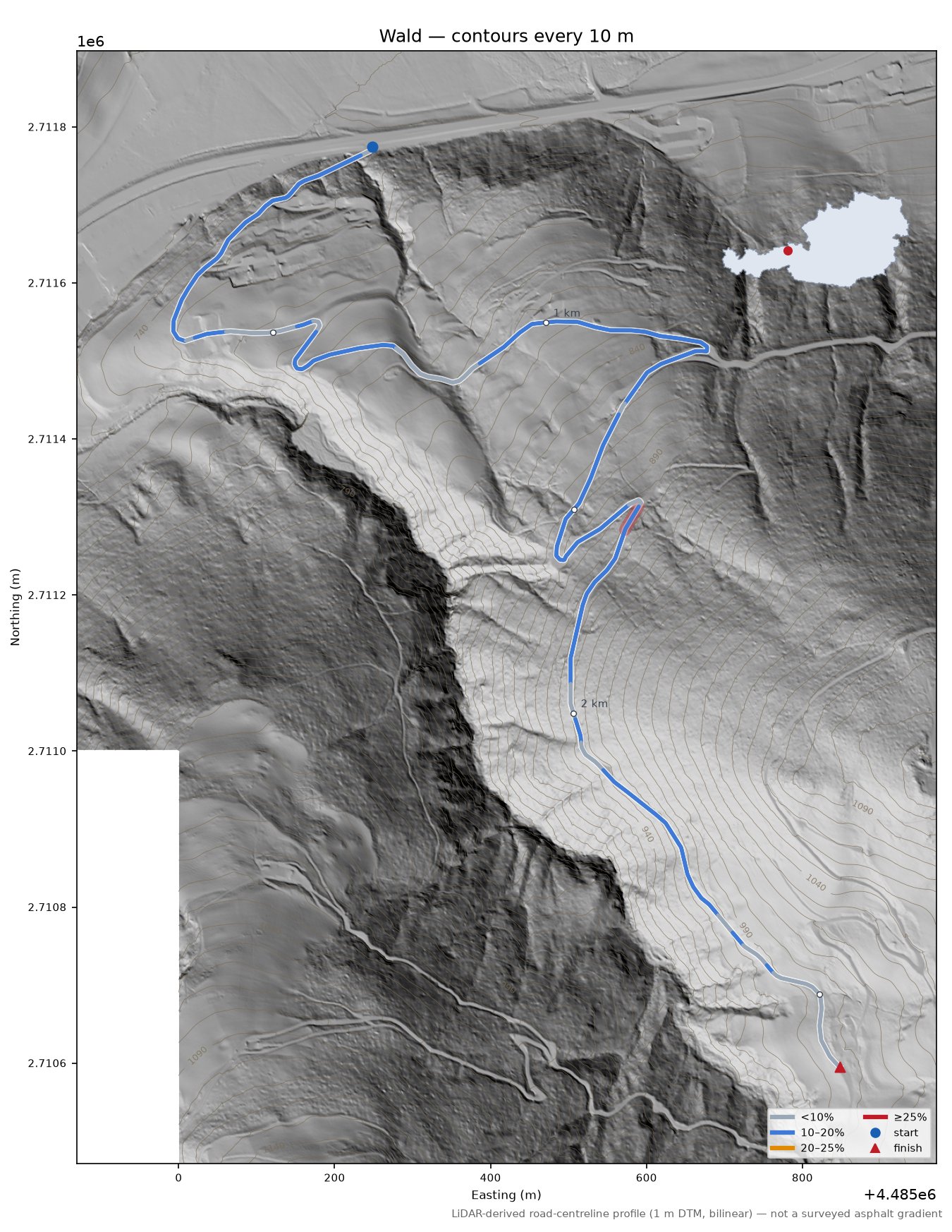 Wald LiDAR hillshade map with contours