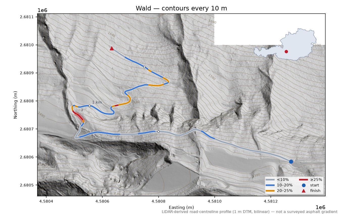Wald LiDAR hillshade map with contours